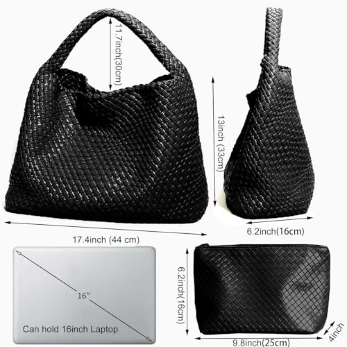 Geelyda 2025 Woven Leather Tote Bag with Purse, Extra Large Capacity Vegan Leather Tote Bag Women Weekender Bag Shopper Handbag Travel Shoulder Bag (Black) - Image 4