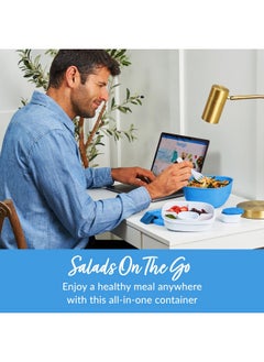 Bentgo Bentgo All-in-One Salad Container - Large Salad Bowl, Bento Box Tray, Leak-Proof Sauce Container, Airtight Lid, & Fork for Healthy Adult Lunches; BPA-Free & Dishwasher/Microwave Safe (Blue)  - Image 2