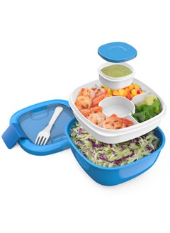 Bentgo Bentgo All-in-One Salad Container - Large Salad Bowl, Bento Box Tray, Leak-Proof Sauce Container, Airtight Lid, & Fork for Healthy Adult Lunches; BPA-Free & Dishwasher/Microwave Safe (Blue)  - Image 1