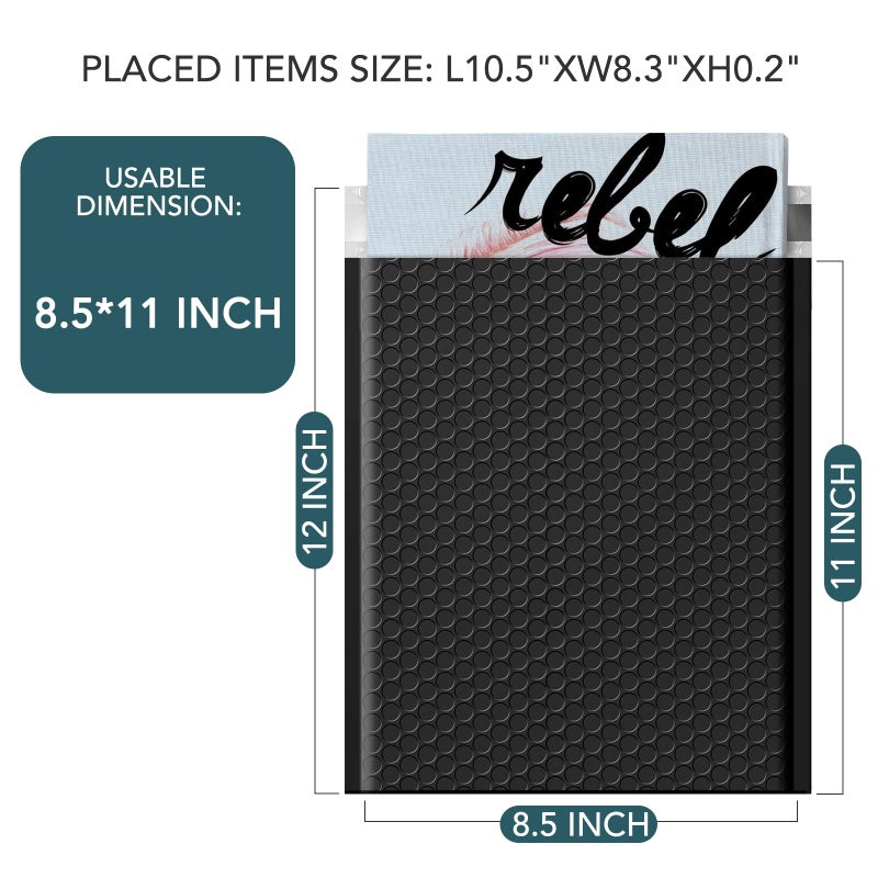 Metronic Bubble Mailers 8.5x12" 40 Pack Black Padded Envelopes Usable Size 8.5 x 11" Strong Adhesion Bubble Envelopes Medium Mailing Envelopes Bubble Padded for Small Business Shipping Books Clothes - Image 2