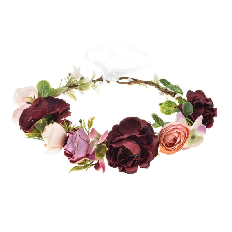 Vividsun Bridal Green Leaf flower Crown Eucalyptus Floral Headband Wedding Festivals Photo Props Burgundy