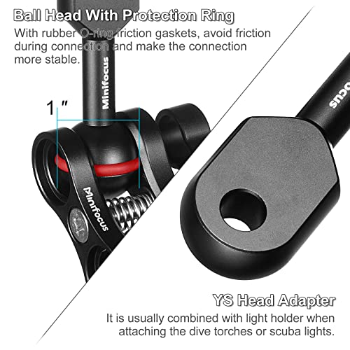MINIFOCUS 1" Ball to YS Head Clip Arm, 2PCS 3.35"/8.5cm Aluminum Alloy YS Head Adapter Lightweight Arm Underwater Photography Lighting System Connector for Diving Strobe/Video Light - Image 2