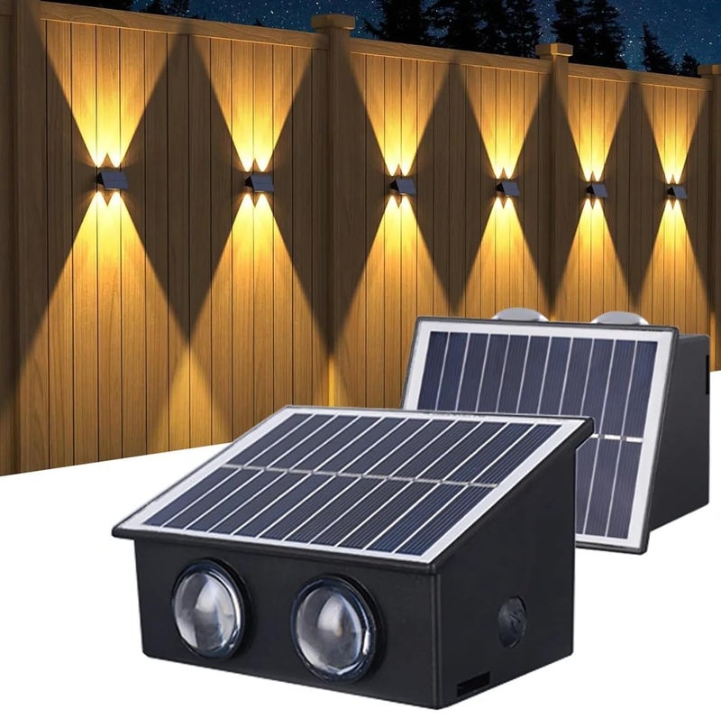 kh Solar Outdoor Wall Lights Up and Down 4 LED Outdoor Lamp Solar Wall Lights, IP65 Waterproof Patio Wall Light, Solar Exterior Lights for House Garage Garden (Warm White) (1 Pc) - Image 1