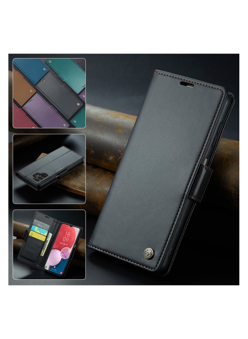 Phone Case for Samsung Galaxy A13 4G Anti-scratch Leather Kickstand Card Slot Money Pocket black - Image 3