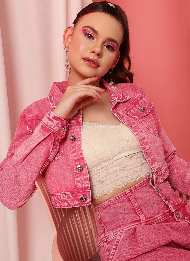 STREET 9 جاكيت جينز وردي خفيف للنساء - Image 1