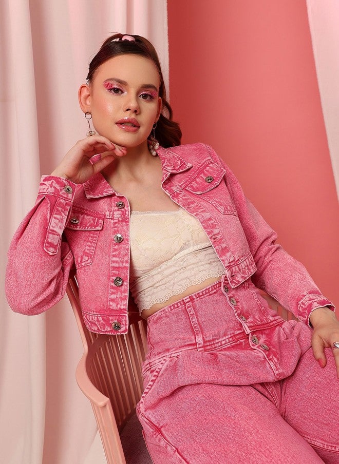 STREET 9 جاكيت جينز وردي خفيف للنساء - Image 4