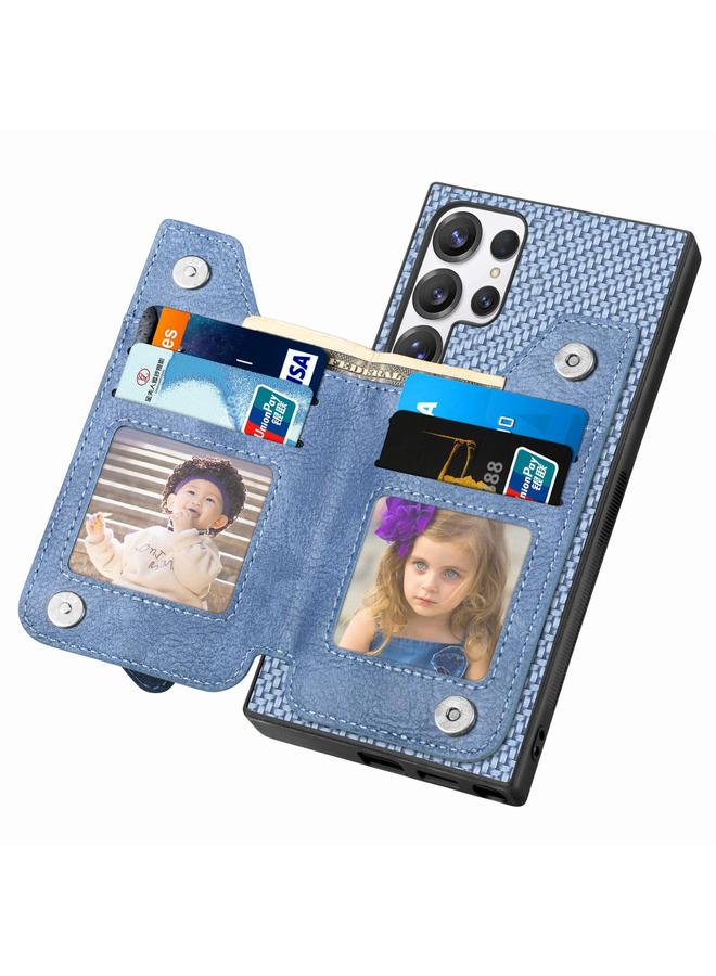 اس-توب جراب لهاتف Samsung Galaxy S25 Ultra 5G مصنوع من ألياف الكربون مع محفظة وسحاب أفقي - Image 3