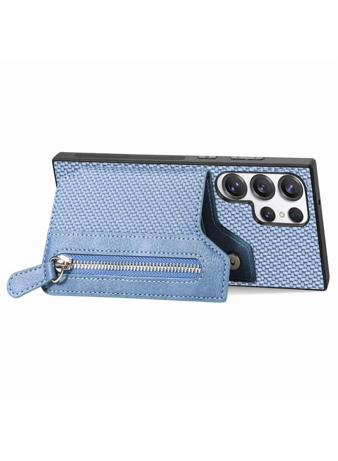 اس-توب جراب لهاتف Samsung Galaxy S25 Ultra 5G مصنوع من ألياف الكربون مع محفظة وسحاب أفقي - Image 2