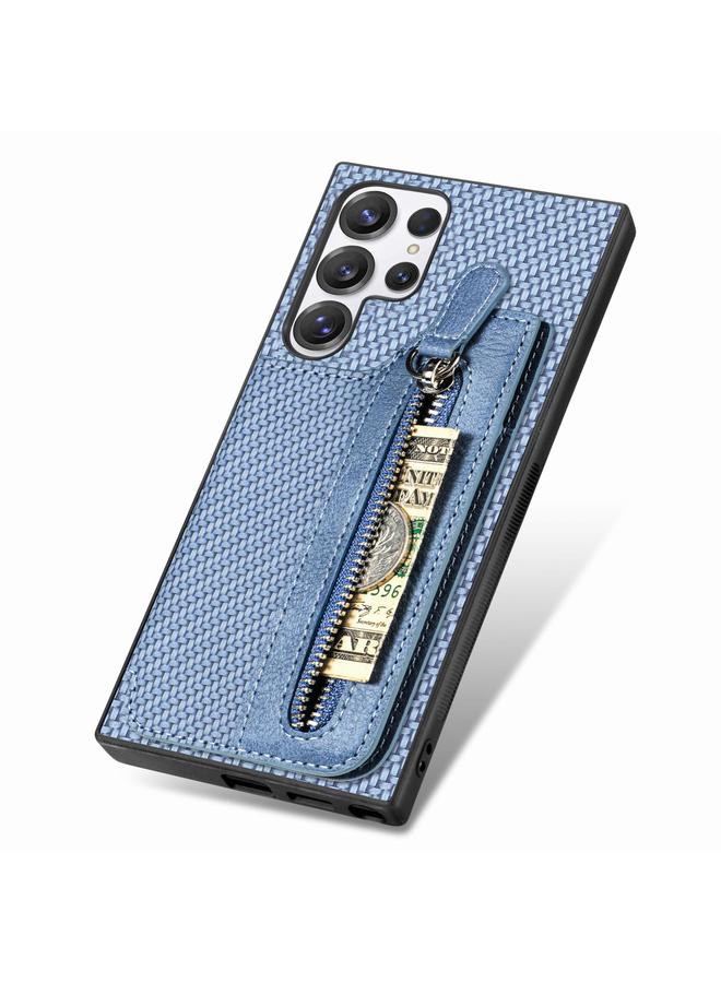 اس-توب جراب لهاتف Samsung Galaxy S25 Ultra 5G مصنوع من ألياف الكربون مع محفظة وسحاب أفقي - Image 4