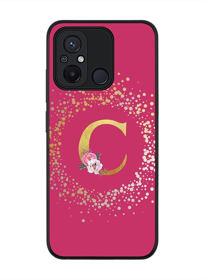 Stylizedd Cover for Xiaomi Redmi 12C 4G Case, Rugged Black Slim fit Protective Phone Cases - Custom Monogram Initial Letter Floral Pattern Alphabet -C (Dark Pink Rose) - Image 1