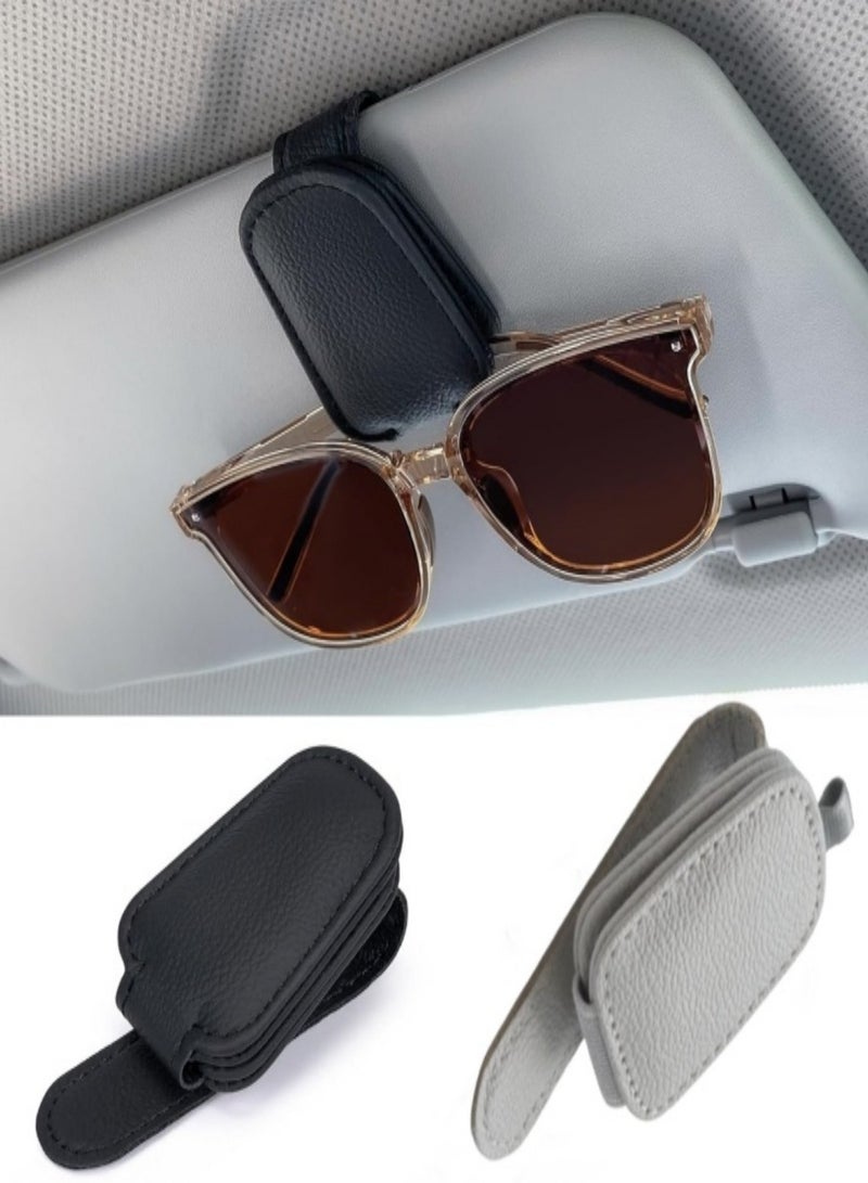 Generic Magnetic leather Sunglasses Holder for Car Visors - Premium Leather,Ticket Card Holder Car Interior Accessory Storage Clip， Good Grip, Easy to Install - Car Accessory for All Vehicles, 2 Pieces 2 Colors - Image 1