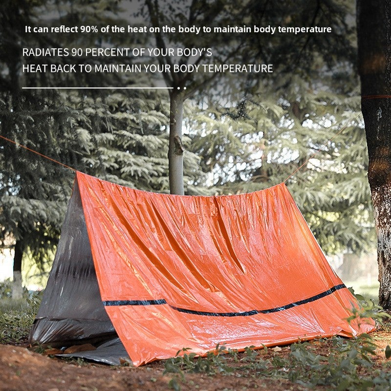 Single-layer aluminum film triangle tent portable outdoor disaster relief tent camping temporary simple sleeping bag warm first aid blanket(Orange tent 240 * 150cm, Single) - Image 3