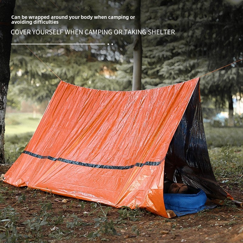 Single-layer aluminum film triangle tent portable outdoor disaster relief tent camping temporary simple sleeping bag warm first aid blanket(Orange tent 240 * 150cm, Single) - Image 4