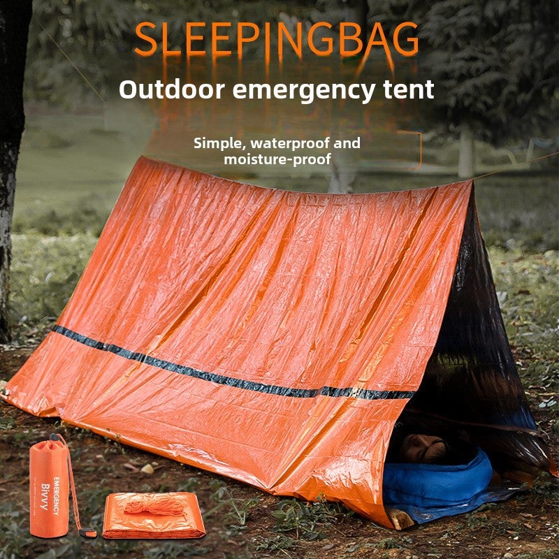 Single-layer aluminum film triangle tent portable outdoor disaster relief tent camping temporary simple sleeping bag warm first aid blanket(Orange tent 240 * 150cm, Single) - Image 2