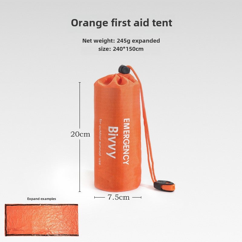 Single-layer aluminum film triangle tent portable outdoor disaster relief tent camping temporary simple sleeping bag warm first aid blanket(Orange tent 240 * 150cm, Single) - Image 1