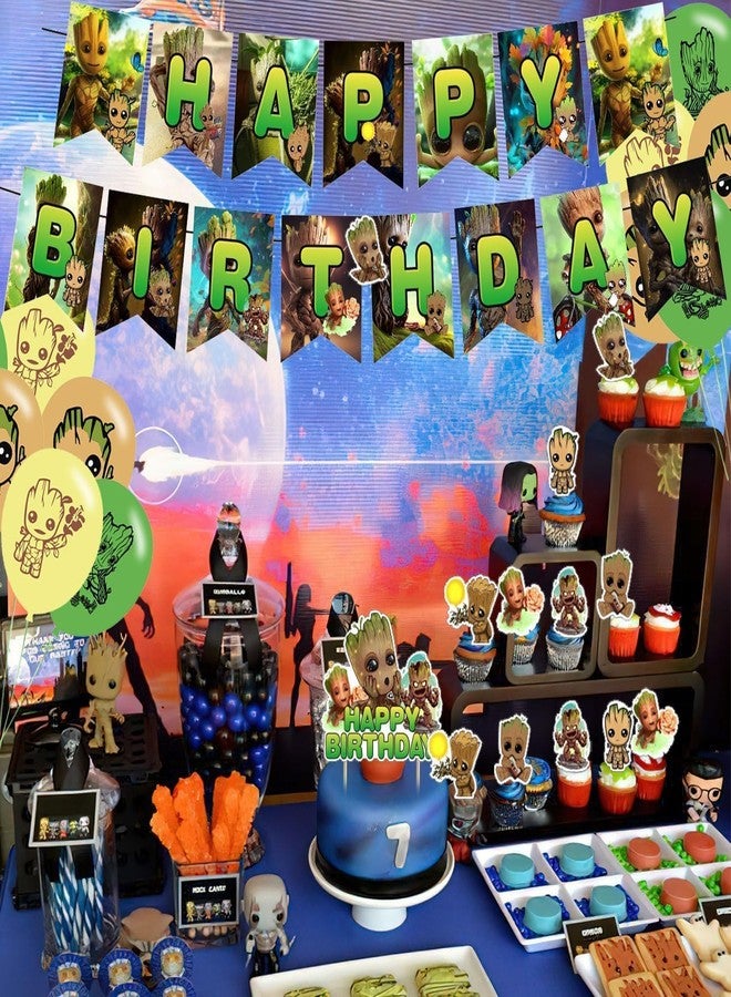 Karg Groot Cartoon Birthday Decorations with Banner, Balloons, Cake Topper, Cupcake Toppers, Stickers - Image 3