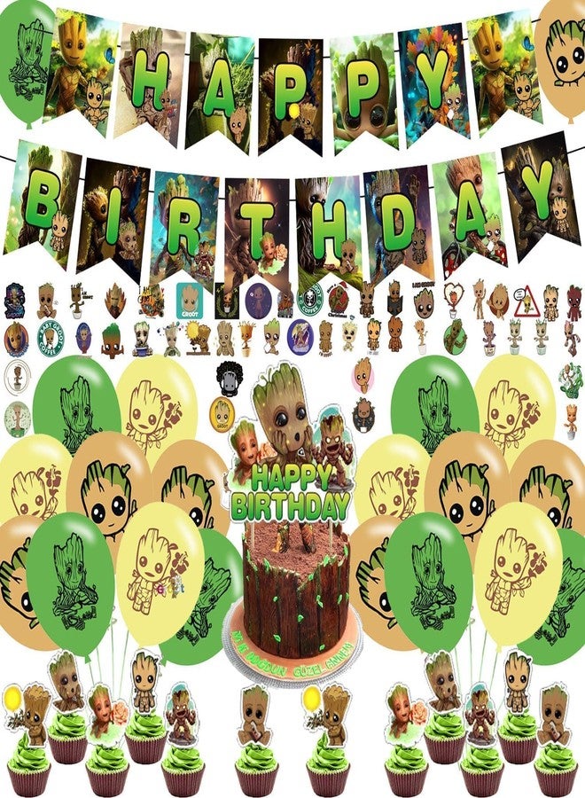 Karg Groot Cartoon Birthday Decorations with Banner, Balloons, Cake Topper, Cupcake Toppers, Stickers - Image 2