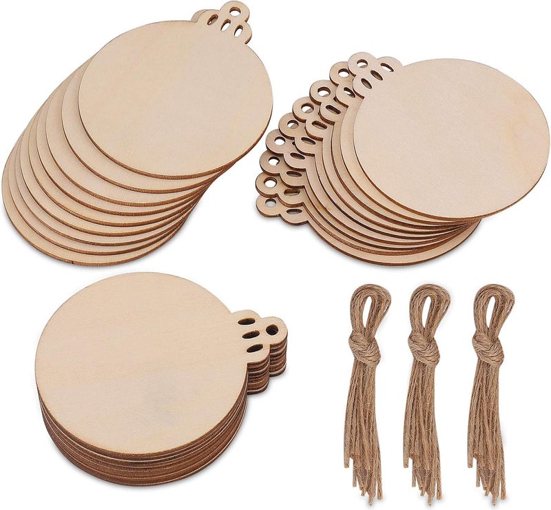 Tmflexe 30 Pcs Unfinished Paintable Blank Wooden Christmas Festival Decoration Ornaments, Xmas Tree Hanging Wood Slices for Kids DIY Art Crafts - Image 1