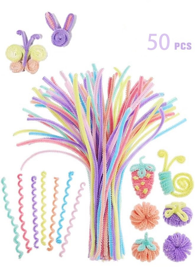 50 Pcs Top Twisting Stick, Fuzzy Craft DIY, Colorful Fuzzy Wire Craft Pipe, Chenille Wire Plush - Image 1