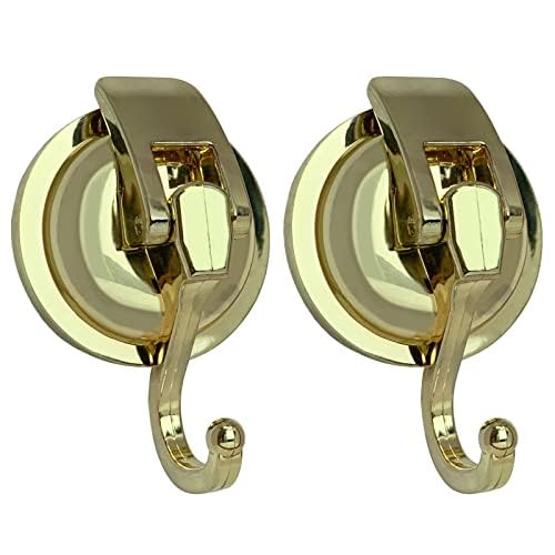 YSSILADI Heavy Duty Vacuum Shower Hooks Glass Suction Cup Bathroom Robe Hooks Reusable No Hole Punched for Garland Decoration Gold 2 Pack