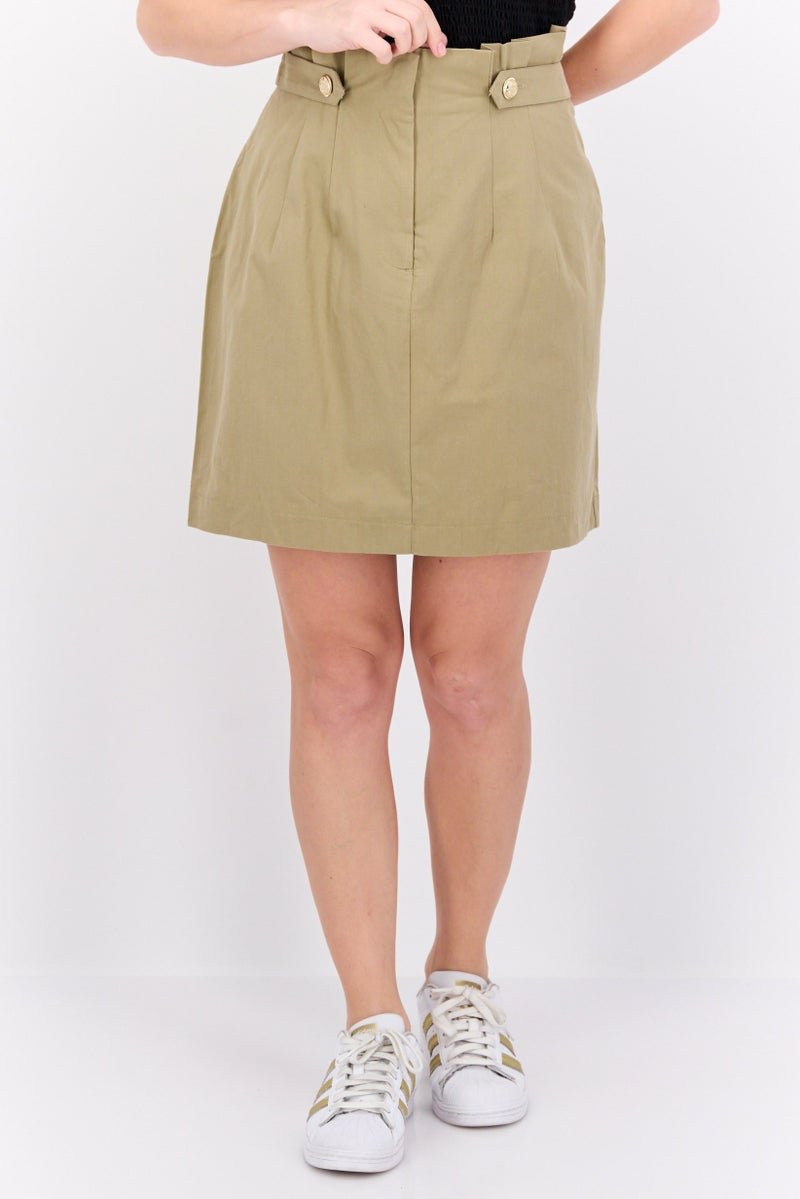 Reserved Women Plain Mini Skirt, Olive - Image 1