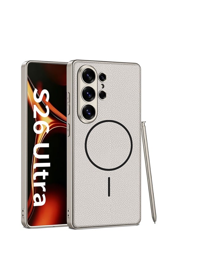 GKK Luxury Leather Case with Colorful Magsafe for Samsung Galaxy S26 Ultra (2026) , Ultra-Thin, Anti-Drop, All-Round Protection Phone Cover Support MagSafe Wireless Charging with Pen Slot Design - Pen
