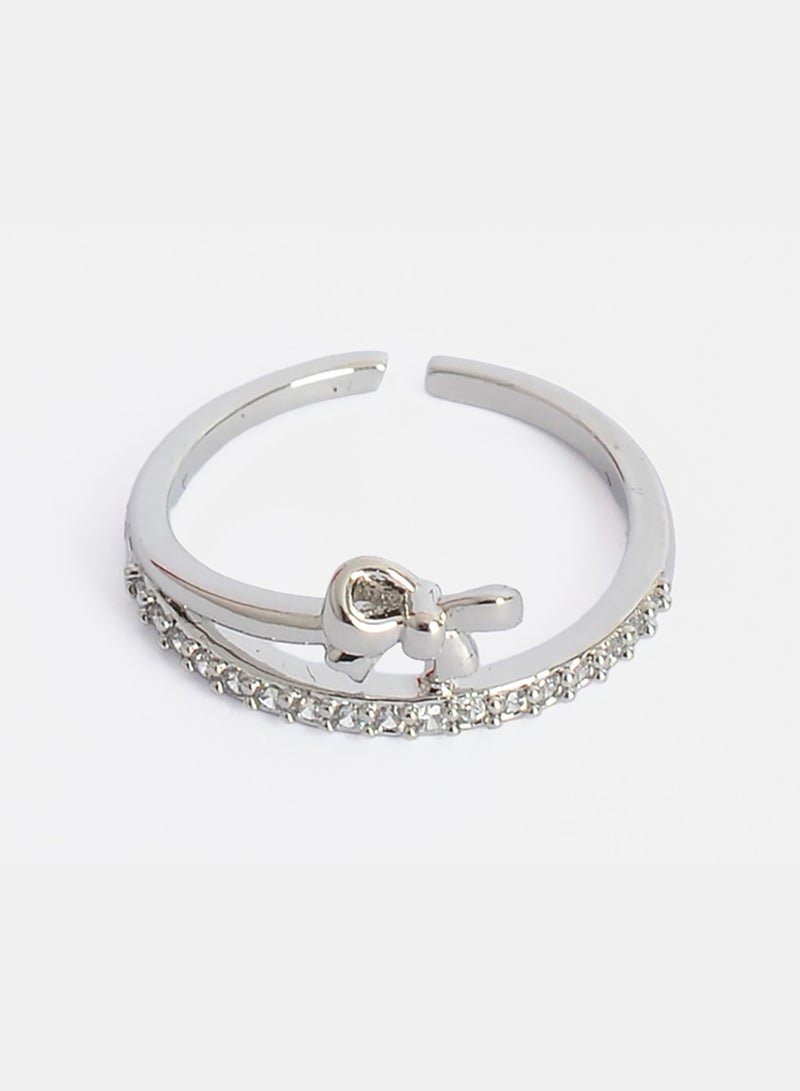 Akher el Ankoud Women'S Open Hoop Ring With Zircon Stones And Adorned With A Small, Prominent Bow - Image 1