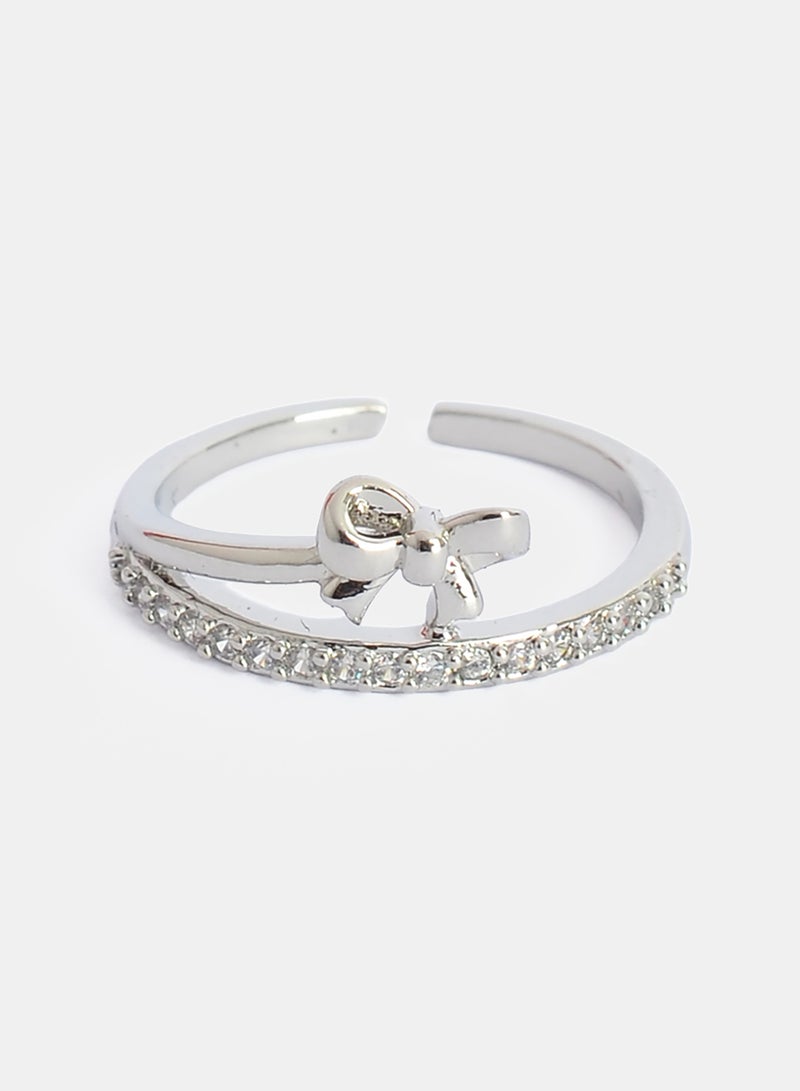 Akher el Ankoud Women'S Open Hoop Ring With Zircon Stones And Adorned With A Small, Prominent Bow - Image 2