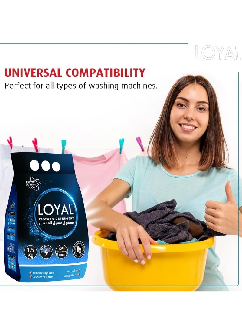 loyal مسحوق منظف بعمل إنزيمي تنظيف قوي ورائحة تدوم طويلاً يزيل البقع الصعبة - 1.5 كجم - Image 3