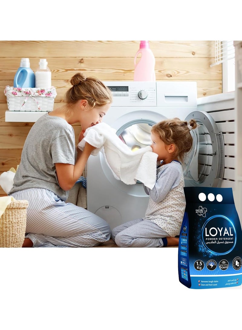 loyal مسحوق منظف بعمل إنزيمي تنظيف قوي ورائحة تدوم طويلاً يزيل البقع الصعبة - 1.5 كجم - Image 4