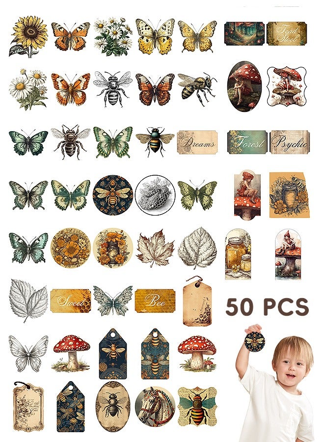 Beyond 50 Pcs Vintage Aesthetic Stickers, Natural Butterflies and Insects Deco Paper Sticker, for Scrapbooking, Journaling Supplies, Planners, Kid DIY Art Crafts - Image 1