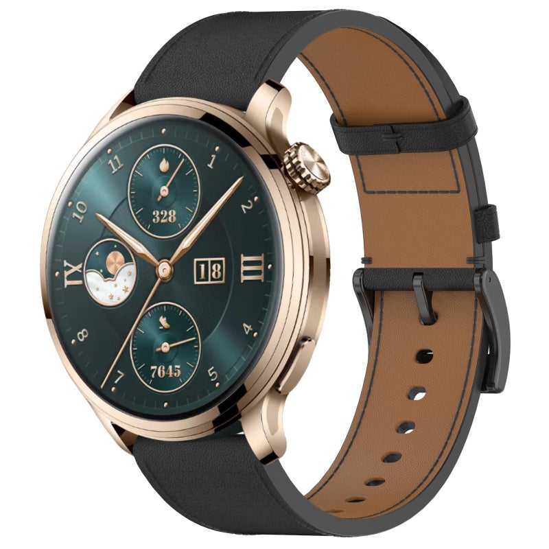 erorex For Honor Watch 4 Pro Press Button 22Mm Leather Watch Band(Black) - Image 1