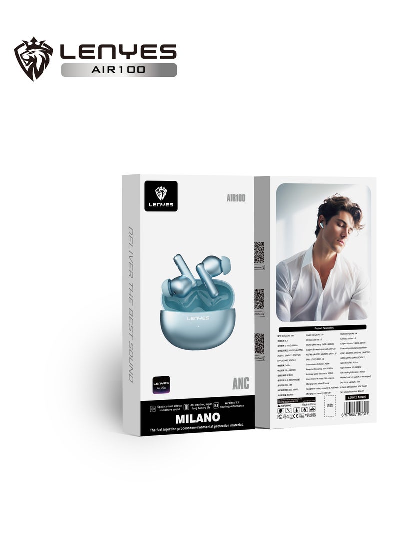 Lenyes - Lenyes AIR 100 Bluetooth Earphones 5.3, 10m Transmission distance，Noise reduction with Big Bass True Wireless Earbuds, IPX5, Sound effects can be adjusted via app - Image 1