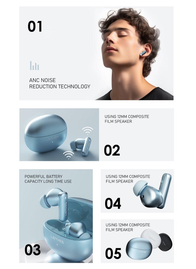 Lenyes - Lenyes AIR 100 Bluetooth Earphones 5.3, 10m Transmission distance，Noise reduction with Big Bass True Wireless Earbuds, IPX5, Sound effects can be adjusted via app - Image 1
