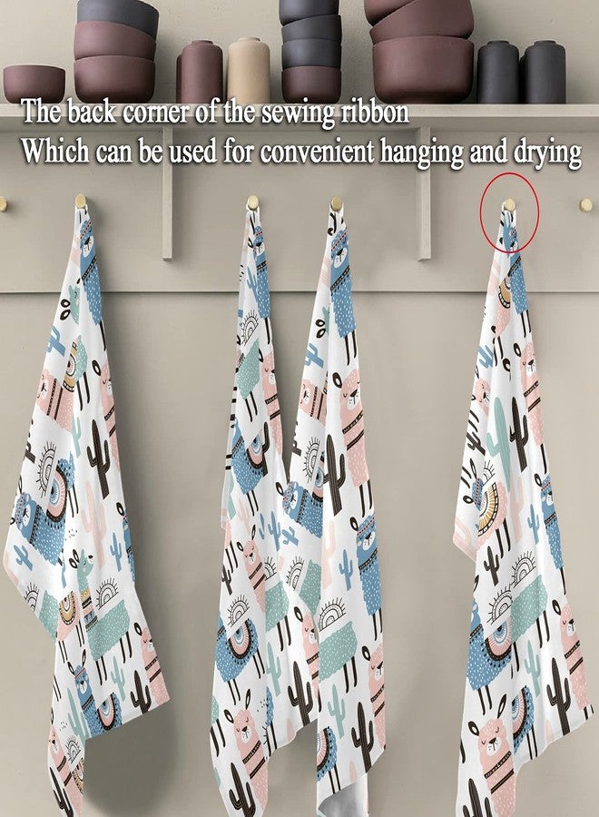 Naanle Ethnic Cactus Llama Kitchen Towels 4 Pack Dish Cloths Reusable Cleaning Cloths Absorbent Hand Towels Tea Towels Bar Towels Household Fast Drying 28 x 18 in - Image 5