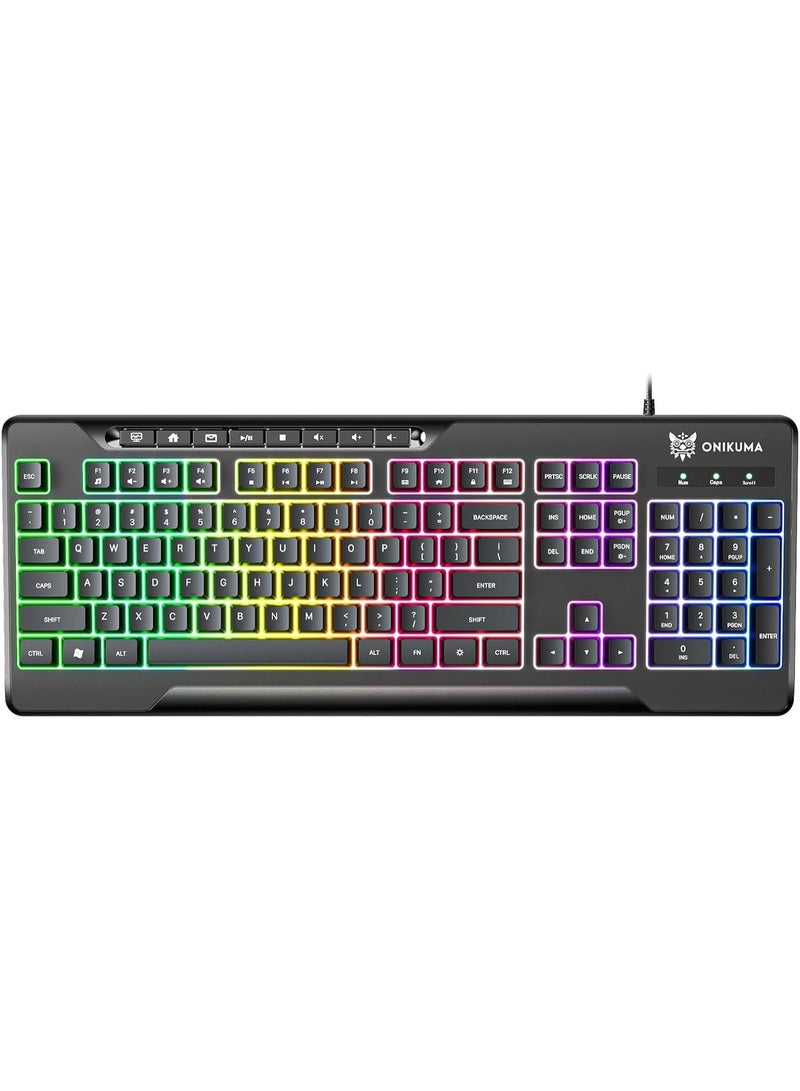 onikuma ONIKUMA G32 Gaming Keyboard, RGB Backlit, Mechanical Feel, Multimedia Keys, Anti-Ghosting, Black - Image 1