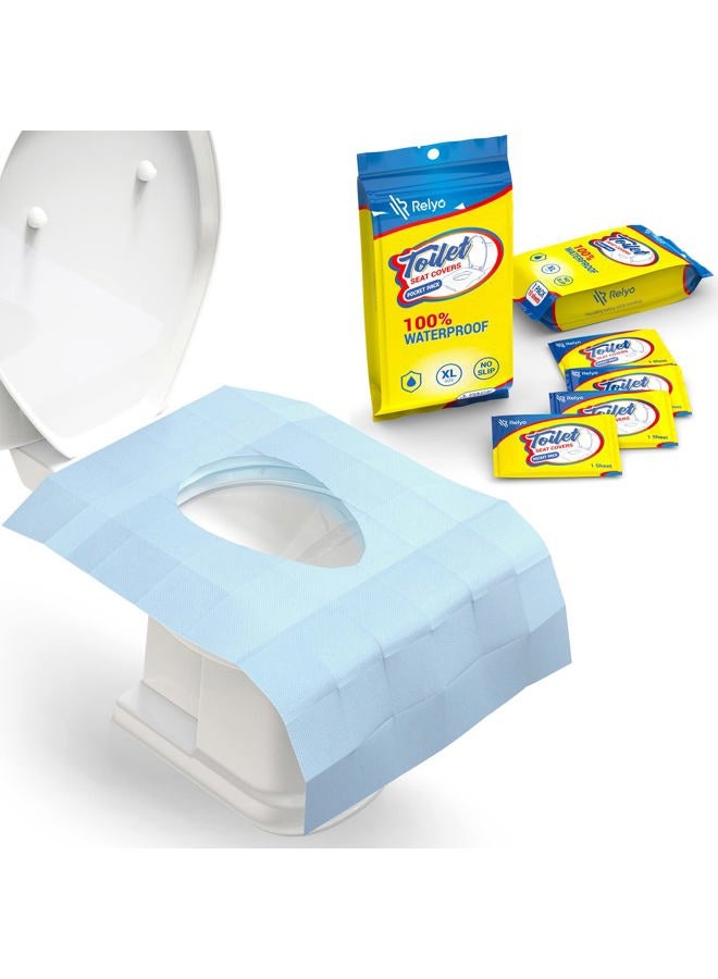 Relyo Toilet Seat Covers Disposable 100% Waterproof (30 Pack) - XL Disposable Toilet Seat Covers for Adults and Kids Potty Training - Travel Accessories for Public Restrooms, Airplane, Camping - Image 1