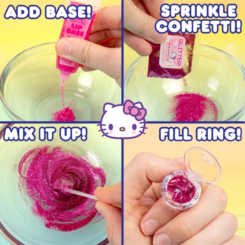 Hello Kitty Horizon Group USA Sanrio Hello Kitty and Friends Shimmer Lip Gloss Making Kit, Makes 5 Hello Kitty Glitter Lip Gloss Rings, DIY Hello Kitty Lip Gloss Kit, Great Birthday Gift for Ages 6+ - Image 5