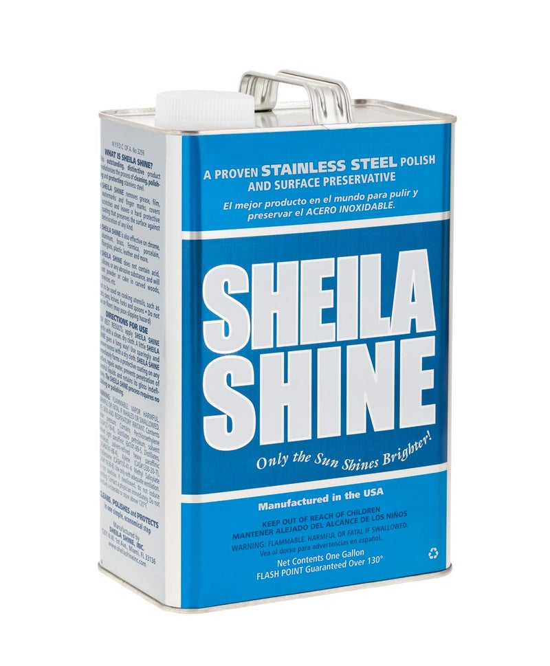 Sheila Shine شيلة شاين 1 جالون علبة منظف وملمع الفولاذ المقاوم للصدأ، يحمي أسطح المطبخ المنزلية، يزيل الدهون، بصمات الأصابع وعلامات الماء، منظف الفولاذ المقاوم للصدأ للأجهزة، الثلاجة، الفرن والمغاسل - Image 1