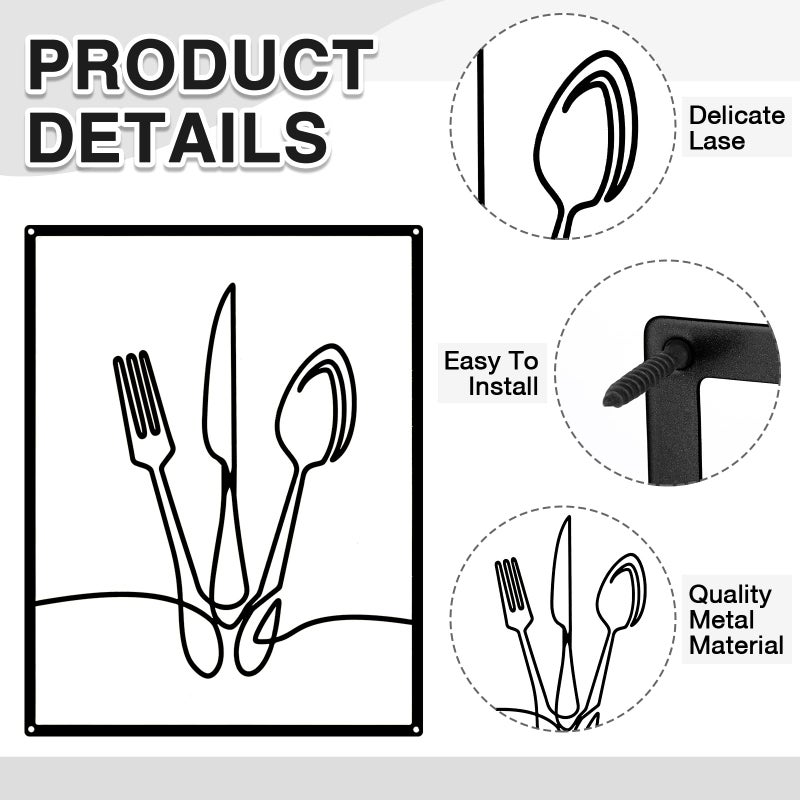 Otoolling 3 Pieces Metal Minimalist Line Kitchen Signs Wall Decor Drawing Rustic Kitchen Wall Art for Kitchen Dining Living Room Home, 14 x 11 Inches (Black) - Image 3