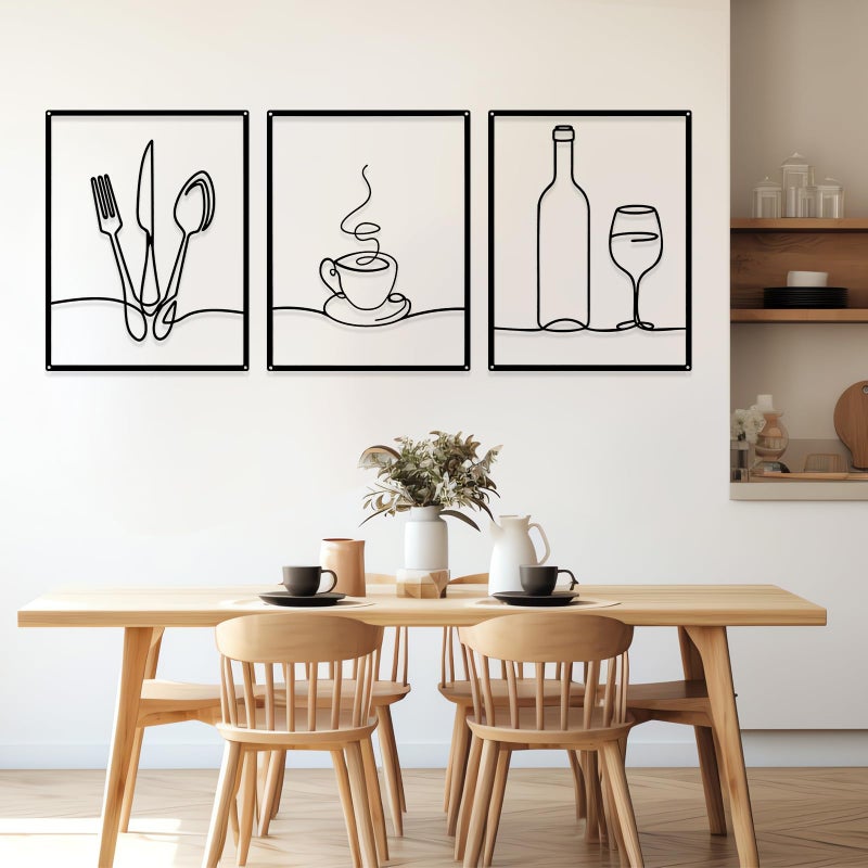 Otoolling 3 Pieces Metal Minimalist Line Kitchen Signs Wall Decor Drawing Rustic Kitchen Wall Art for Kitchen Dining Living Room Home, 14 x 11 Inches (Black) - Image 5