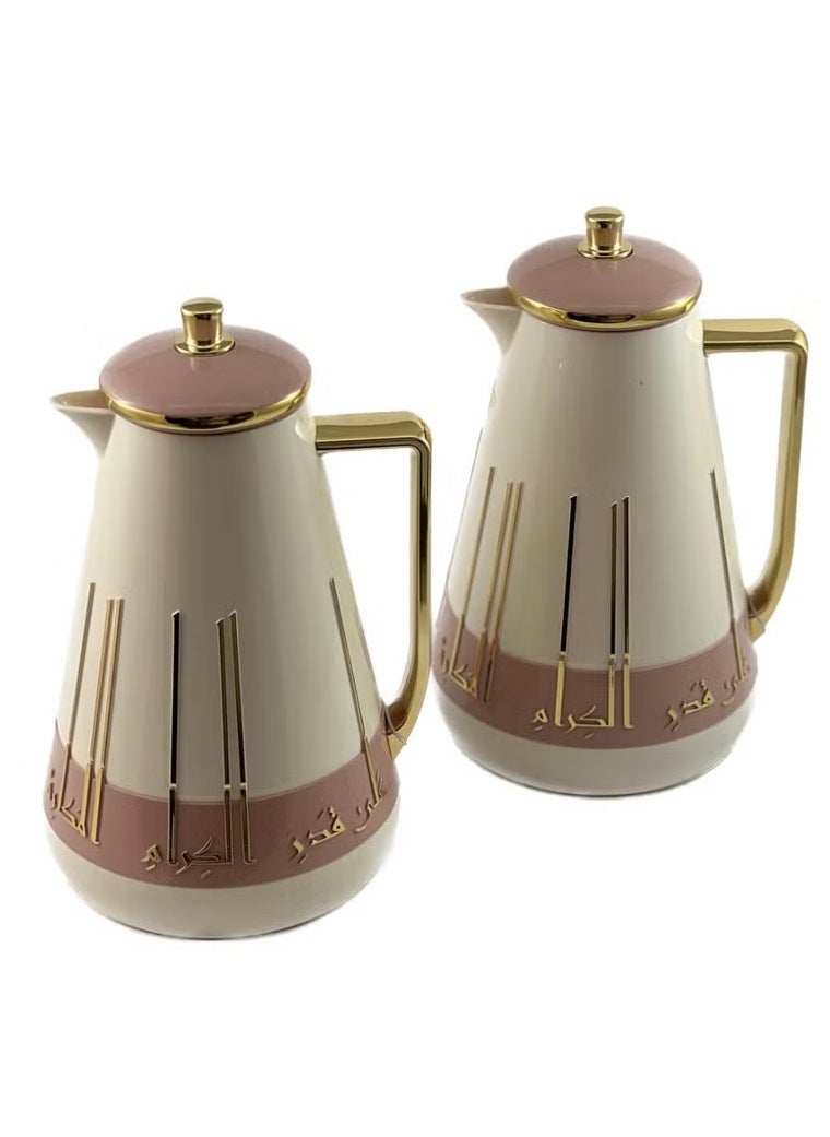 Homemaker 2-Piece Premium Tea & Coffee Flask Set – 1L Each | White, Pink & Gold | Glass Inner | Durable ABS Body | Keeps Drinks Hot & Cold for Hours  - Image 2