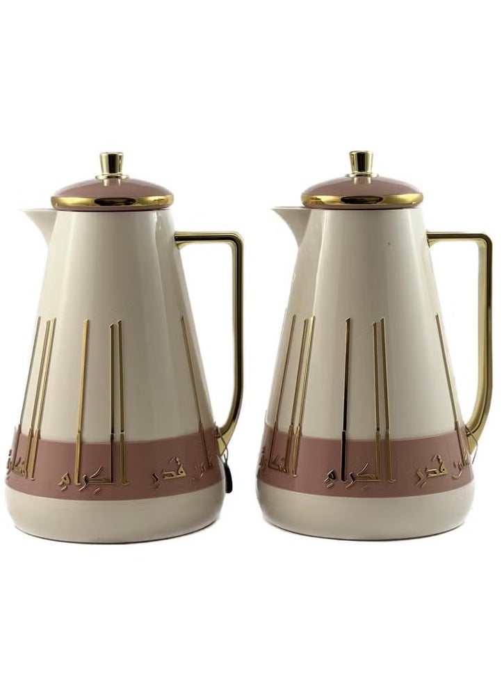 Homemaker 2-Piece Premium Tea & Coffee Flask Set – 1L Each | White, Pink & Gold | Glass Inner | Durable ABS Body | Keeps Drinks Hot & Cold for Hours  - Image 3