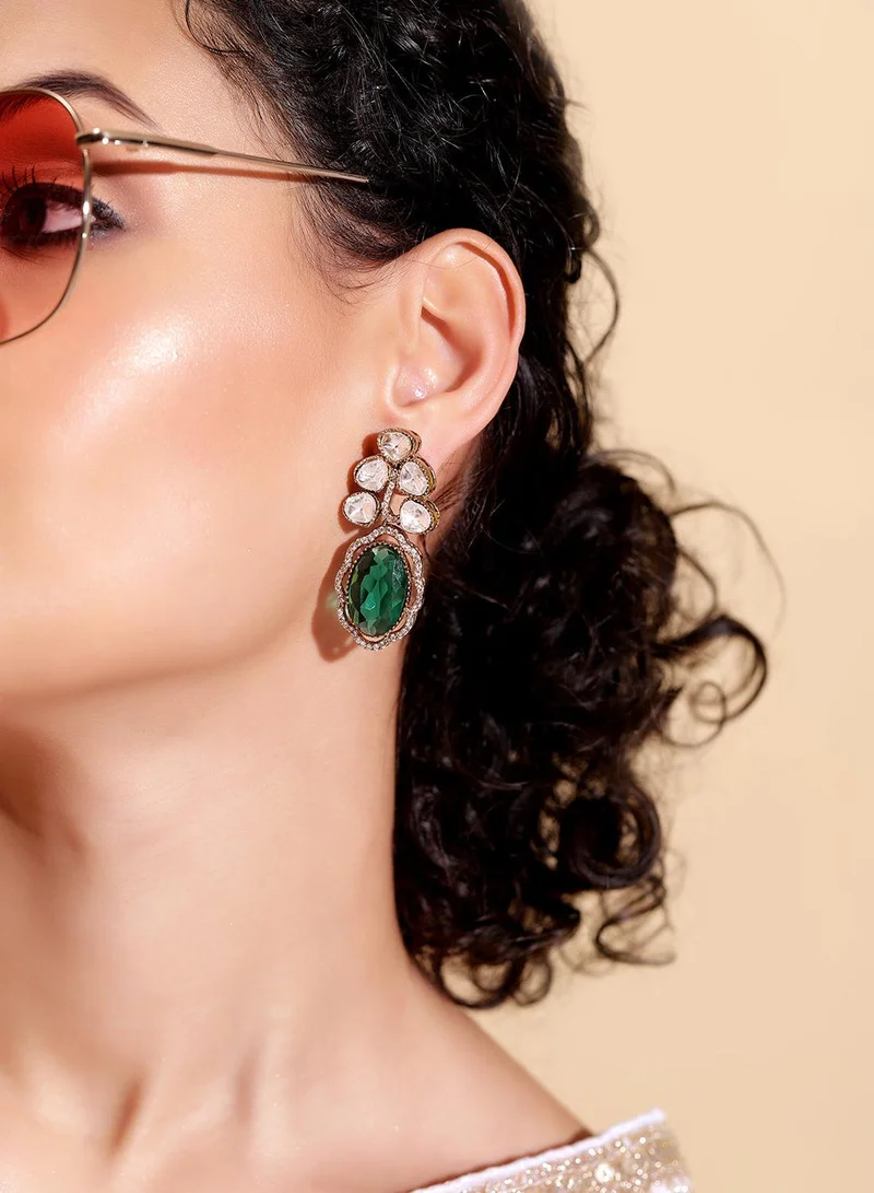 ISHIN green Colour Warm Metallic Plated Drop Earring