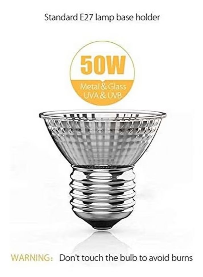 UVA UVB السلحفاة مصباح حراري 50W المشبك على الزواحف الحرارة لمبة 360 قابل للتعديل حوض السمك التدفئة ضوء E27 المشبك على باعث تسخين الأليفة للزواحف البرمائيات السحالي السلاحف الثعابين  - Image 2