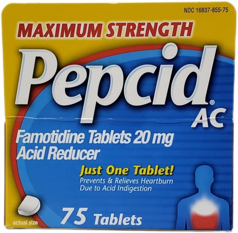 Pepcid AC Maximum Strength Pack of 2 Boxes 75 Tablets Per Box 150 Tablets Total Prevents Relieves Heartburn Due to Acid Indigestion Sour Stomach 20mg of Famotidine - Image 2