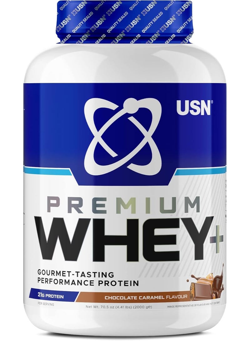 يو إس إن بروتين USN بريميوم ووي+ بنكهة الشوكولاتة والكراميل 2 كجم – 21 جم بروتين لكل حصة | امتصاص سريع - Image 1