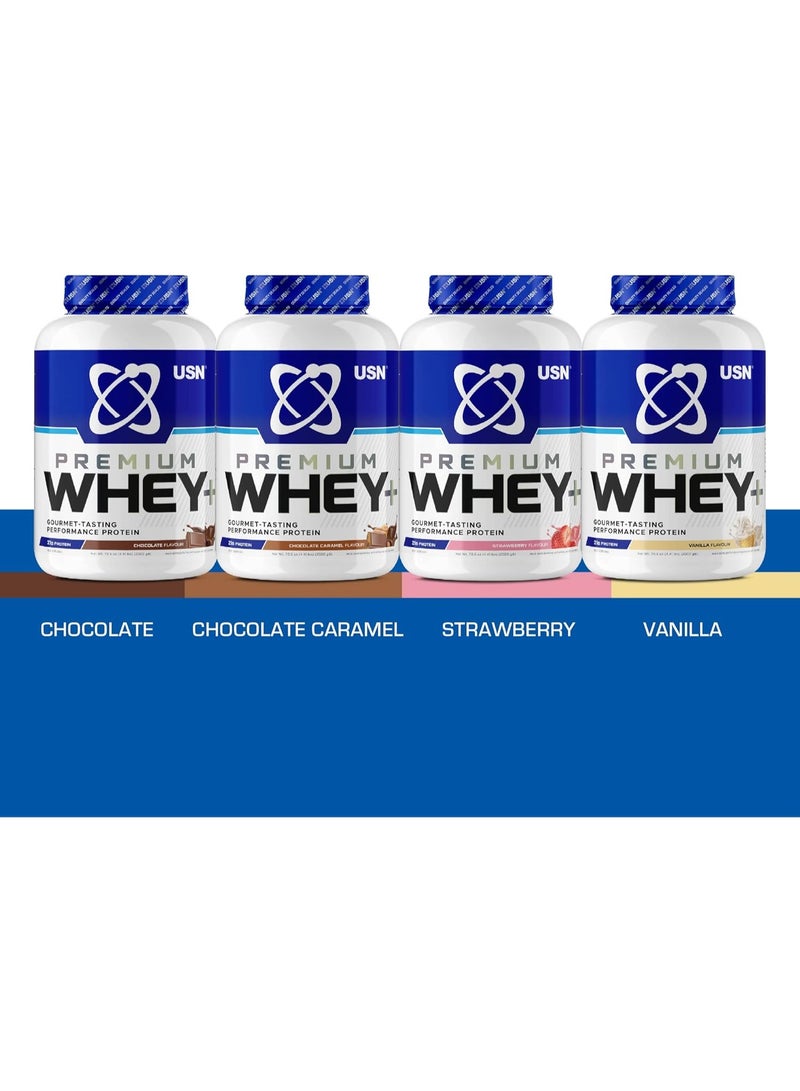 يو إس إن بروتين USN بريميوم ووي+ بنكهة الشوكولاتة والكراميل 2 كجم – 21 جم بروتين لكل حصة | امتصاص سريع - Image 3