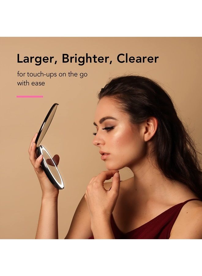 Fancii LED Lighted Travel Makeup Mirror, Rechargeable with 10x/1x Magnifying & 3 Light Settings - Compact, Portable, Large 5” Wide Hand Mirror for Handbag and Purses (Black) - Image 2