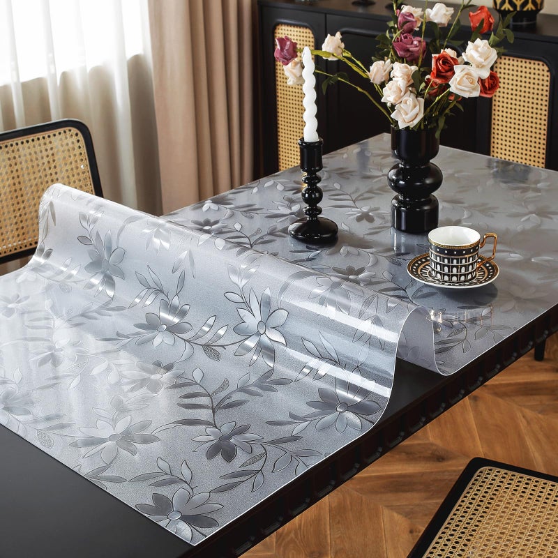 OstepDecor Floral Table Protector 36 x 60 Inch, 1.5mm Thick Plastic Table Cover, Waterproof Dining Tabletop Protector Rectangle Vinyl Tablecloth PVC Desk Pad Mat for Kitchen, Wooden Table - Image 1